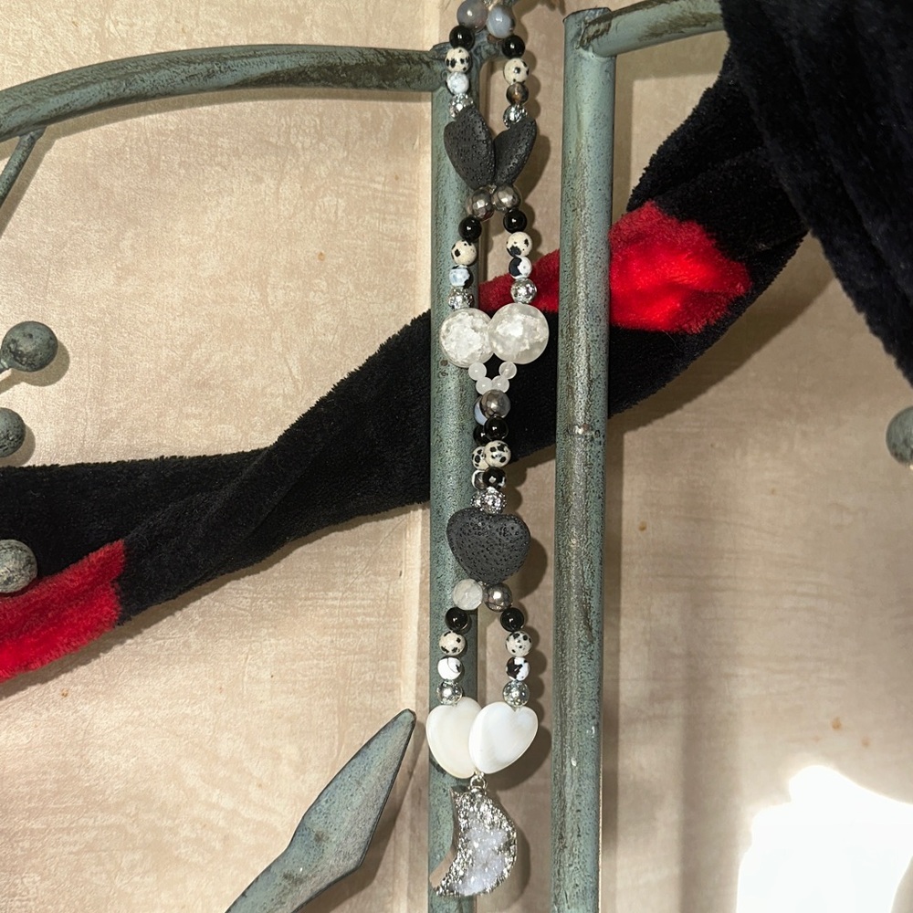 Druzy MoonDust HangCharm (Seashell Hearts ,Dalmatian Jasper and Black Obsidian) - Picture 7 of 7